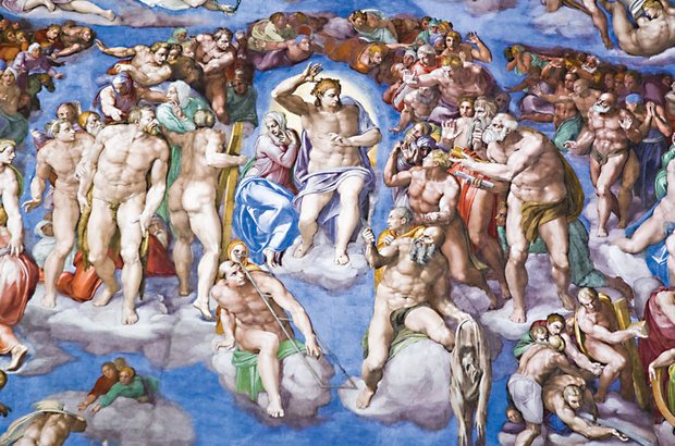 ...e os nus com músculos fortes chamaram a atenção na de Michelangelo. Michele Falzone