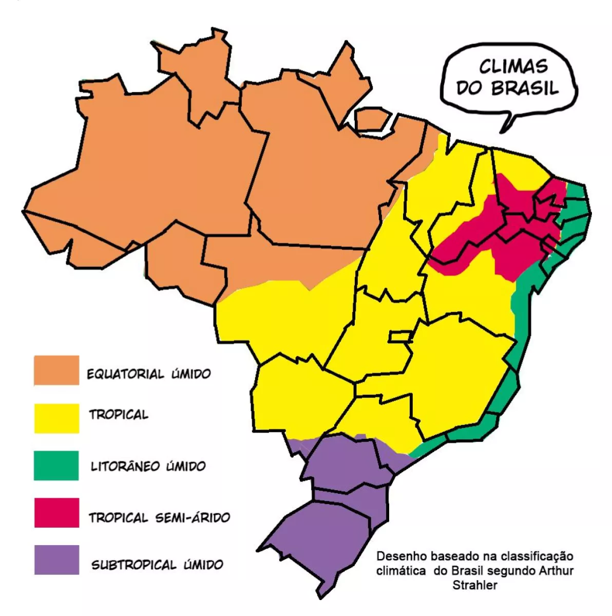 Mapa ilustrado dos climas do Brasil.