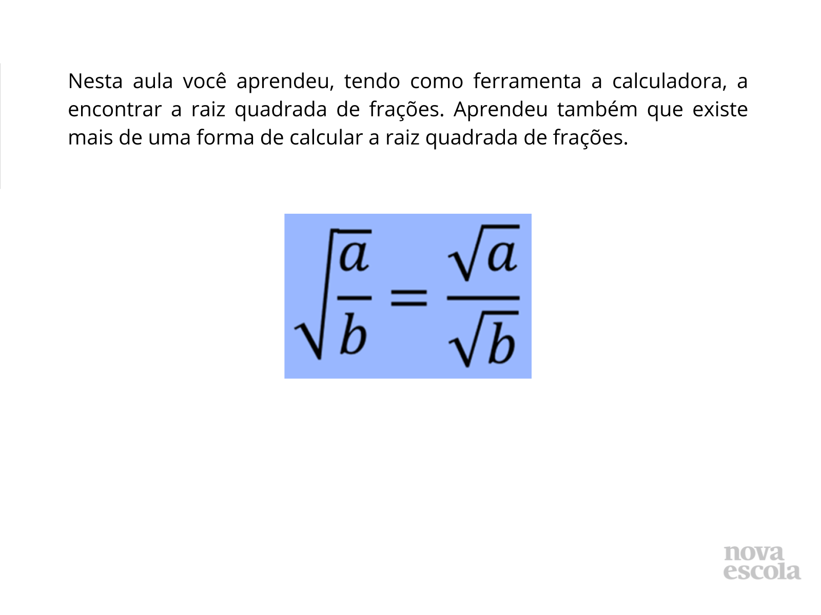 Raiz quadrada de frações - Planos de aulas - 8º ano