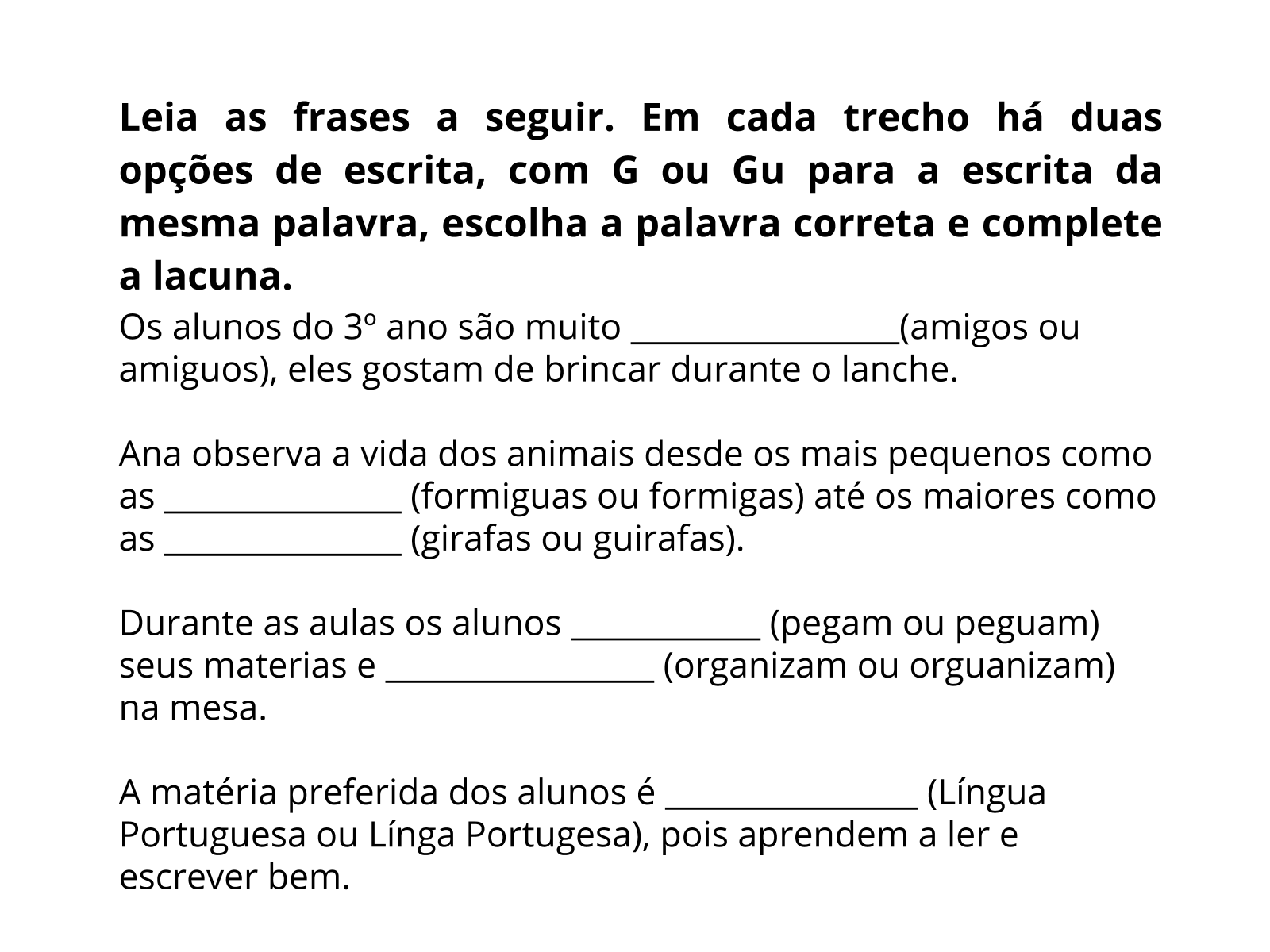 G ou Gu? Planos de aula 3º ano Língua portuguesa