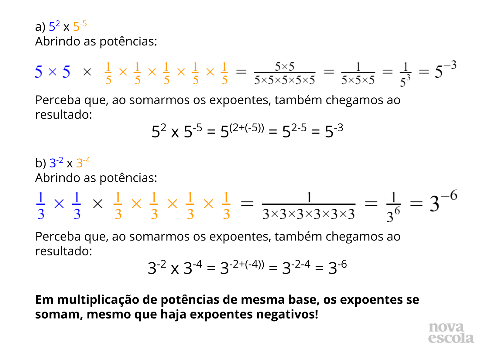 Multiplicação e Divisão de potências de mesma base com expoentes inteiros Planos de aula º ano