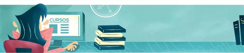 Ilustração de professora estudando durante as férias