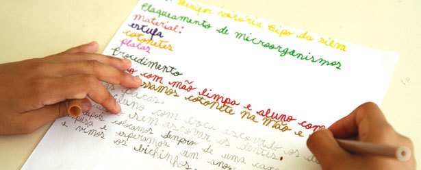 PASSO A PASSO Na EE Marilene Terezinha Longhim, ao produzir textos instrucionais, a turma organiza informações. Foto: Raoni Maddalena