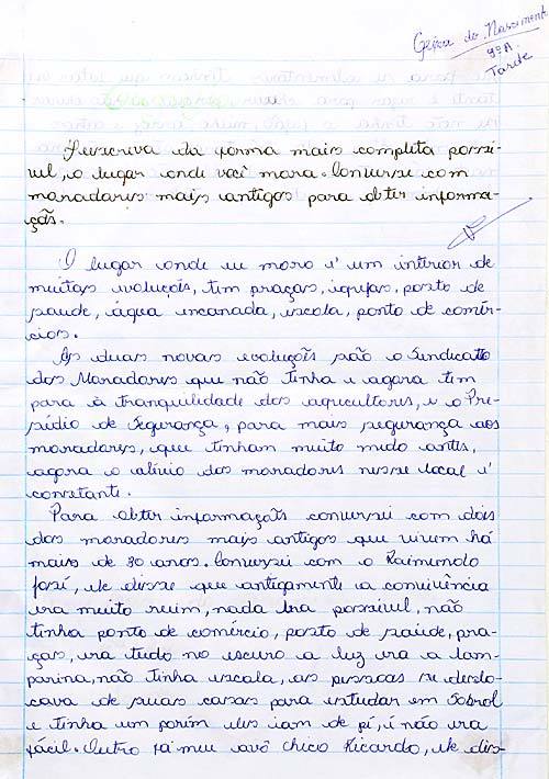 Produção escrita e entrevista com moradores antigos