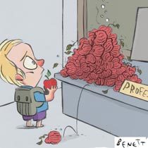 Reorganizar o trabalho e a carreira docente é uma das medidas para combater o alto índice de absenteísmo, que prejudica milhares de alunos. Ilustração: Benett