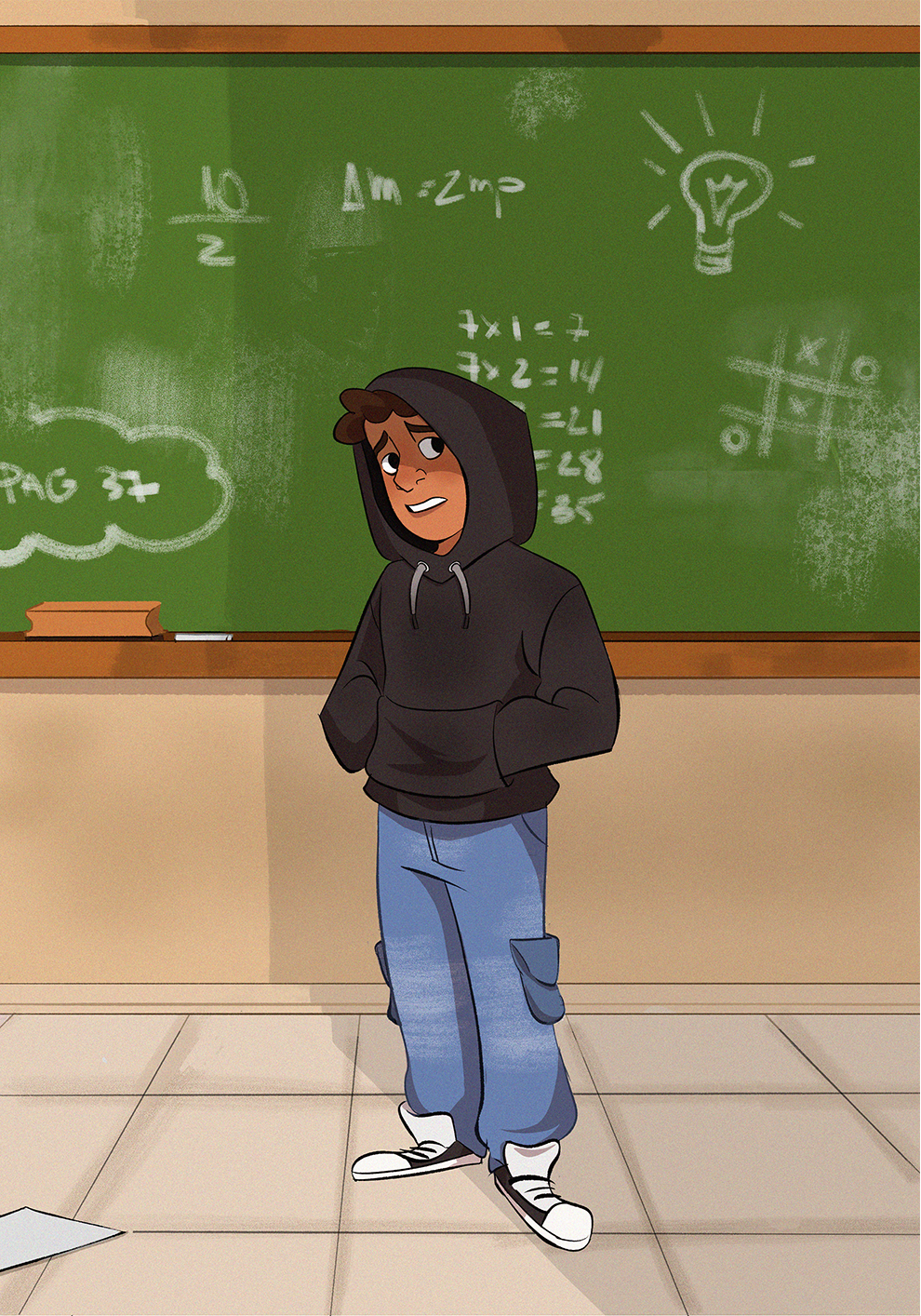 Ilustração de jovem com vestimentas atuais, do início do século XXI.