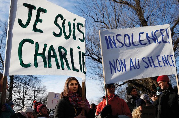 Em Boston, protesto e homenagem às vitimas do atentado à revista Charlie Hebdo. Getty Images/Boston Globe/Contributor