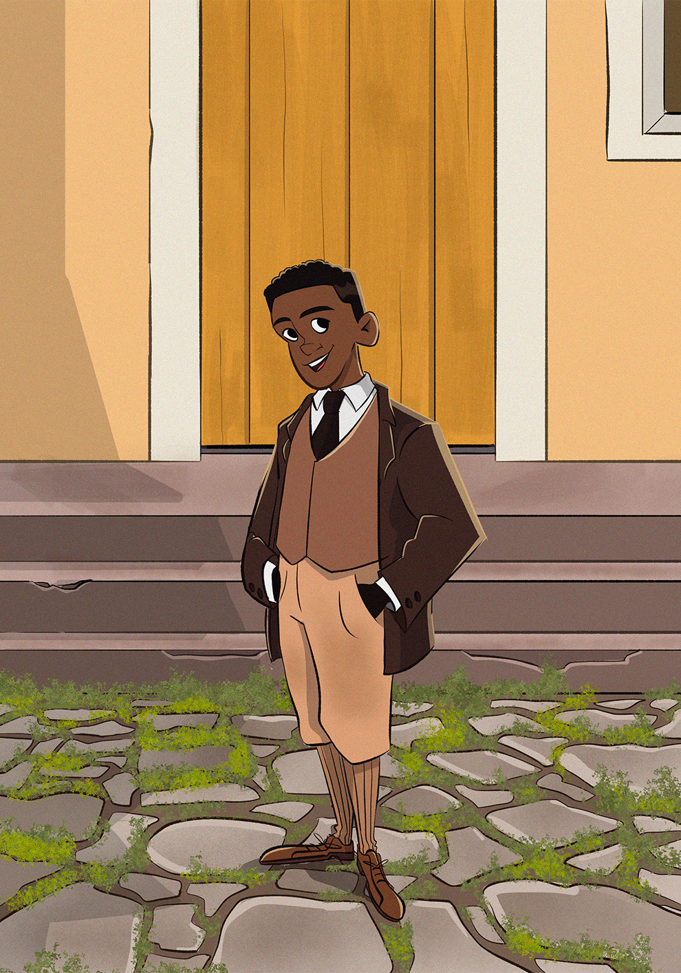 Ilustração de jovem com vestimentas do início do século XX.