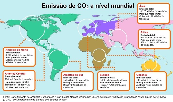 Imagem mostra a emissão de gás carbônico em todo o mundo