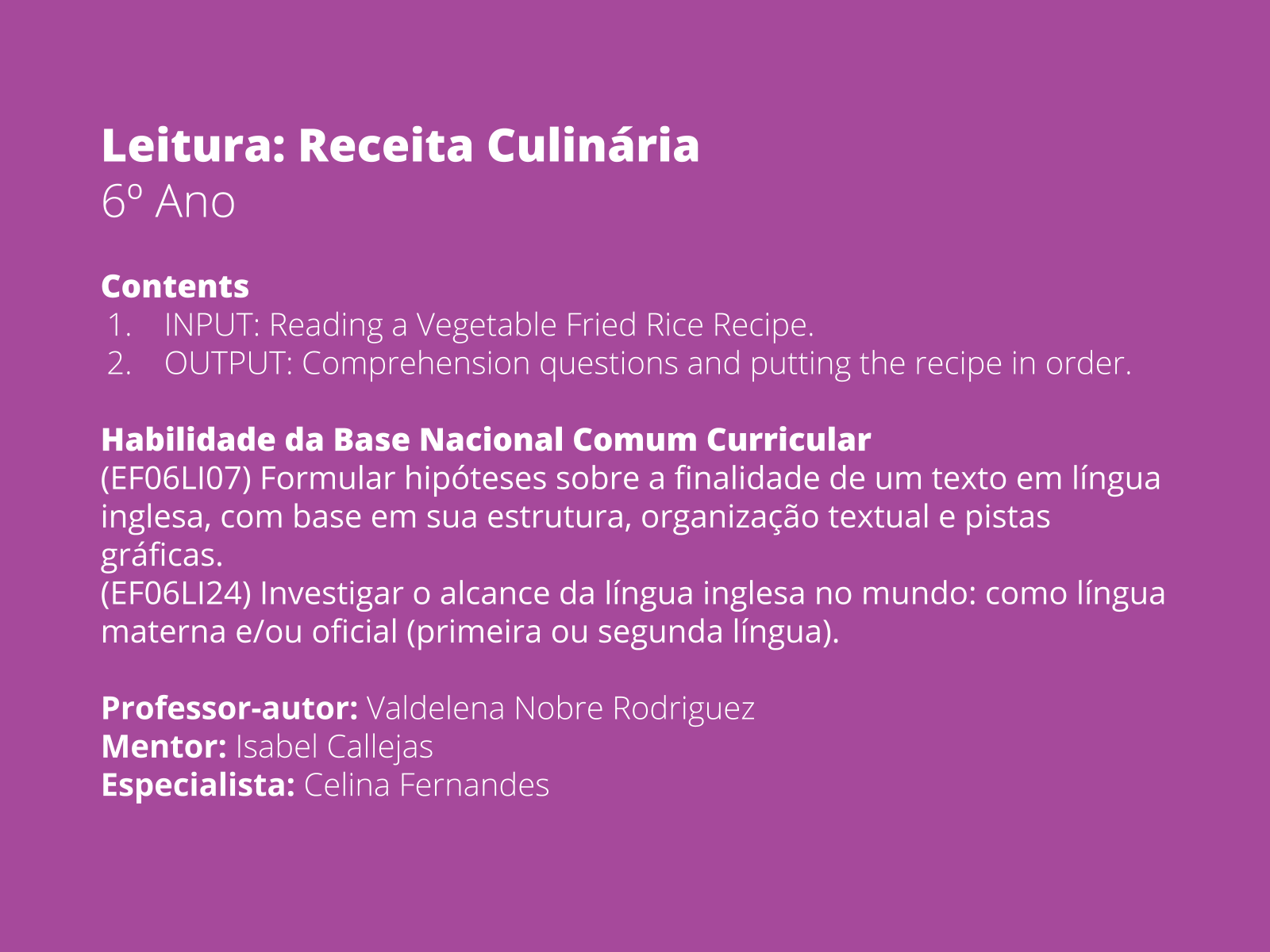 Plano De Aula O Ano Receita Culin Ria