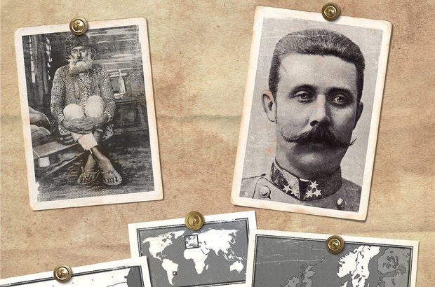 Personagens À esquerda, José Maria, líder dos revoltados da Guerra do Contestado (1912-1916). Eles lutavam contra o governo brasileiro por causa da construção de uma estrada de ferro na Região Sul. A morte dele deflagrou o conflito. À direita, Francisco Ferdinando, herdeiro do trono do Império Austro-Húngaro. O assassinato dele foi o estopim para a Primeira Guerra Mundial (1914-1918), que envolveu o governo de diversas nações europeias. Ilustração: Bruno Algarve. Fotos André Penner/Reprodução álbum de família e STR/AFP
