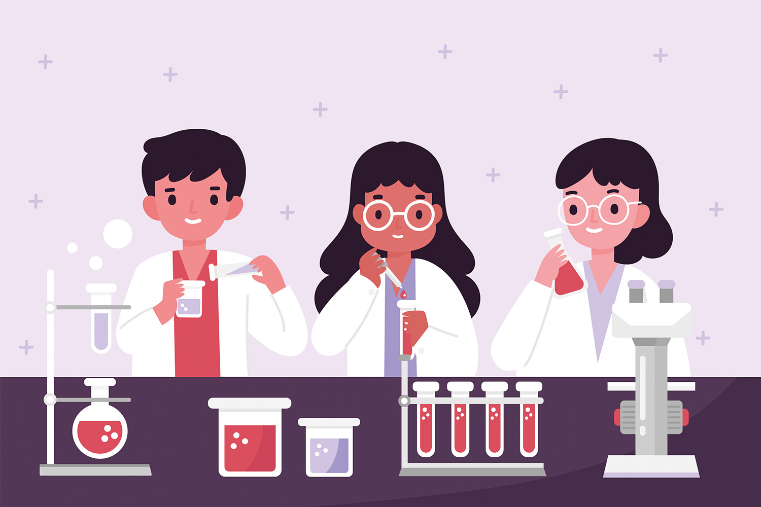 Imagem 5: ilustração de um grupo de jovens cientistas
