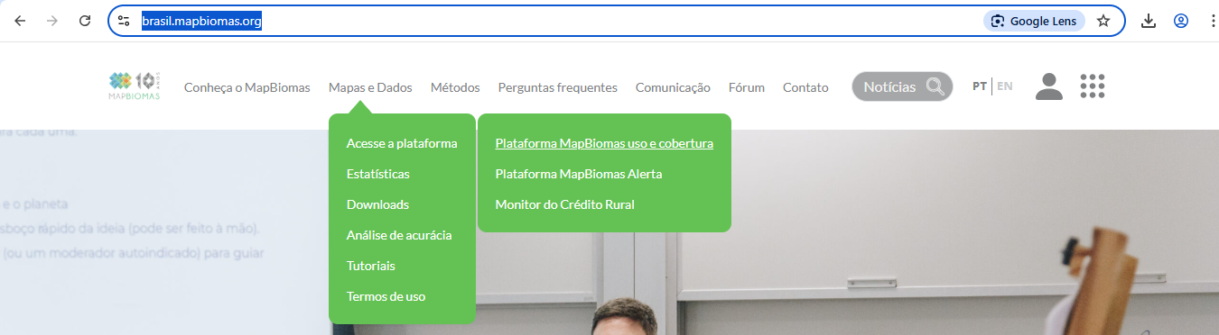 Captura de tela da plataforma MapBiomas - home