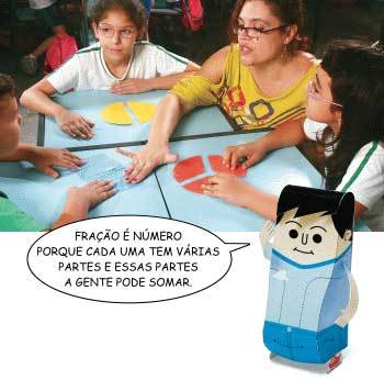 AS PARTES E O TODO A professora Adriana usa figuras geométricas para explorar conceitos de fração com os alunos. Foto: Rogério Albuquerque e Ilustração: Carlo Giovani