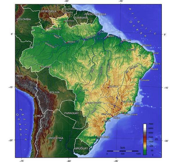 Mapa do Brasil - Físico. Fonte: http--neccint.files.wordpress.com-2009-07-591px-brazil_topo.jpg