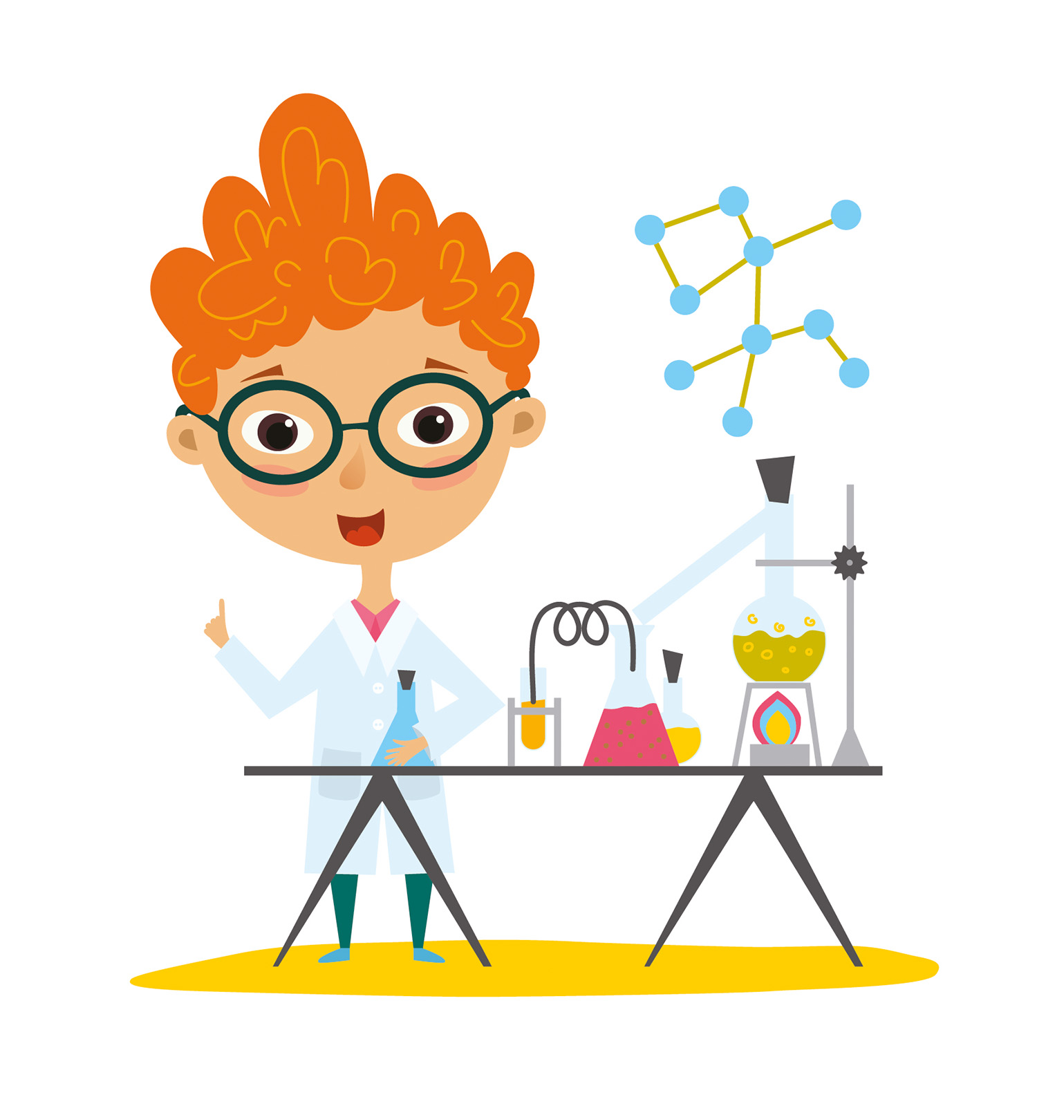 Imagem 2: ilustração de um cientista homem branco de cabelos coloridos