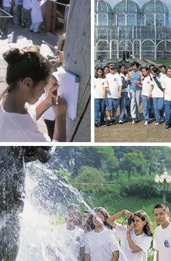 ...aluna toma notas em Passo Fundo (no alto à esq.) e professora visita o Jardim Botânico de Curitiba com a turma: imagens e registros para construir o conhecimento sobre a cidade e a região em que vivemos Fotos: Edson Vara e Jader da Rocha