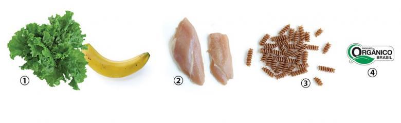 NE295 Alface, banana, frango e macarrão - produtos orgânicos