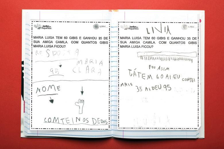 Reprodução de atividade de soma realizada por aluno do ensino fundamental