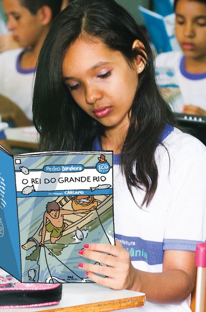 A turma leu textos literários e informativos como parte de um estudo sobre bacias. Foto Marco Monteiro. Ilustração Raphael Salimena
