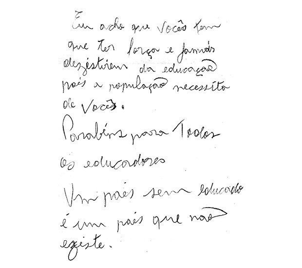 Bilhete escrito por aluno de EJA para o Dia do Professor