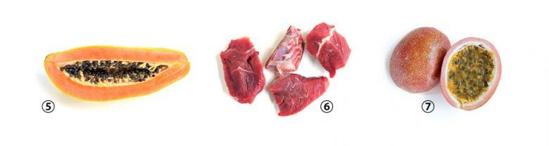 NE295 mamão, carne, maracujá