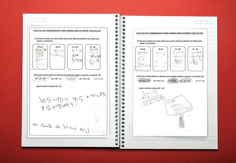 Produção de alunos mostrando diferentes estratégias de cálculos