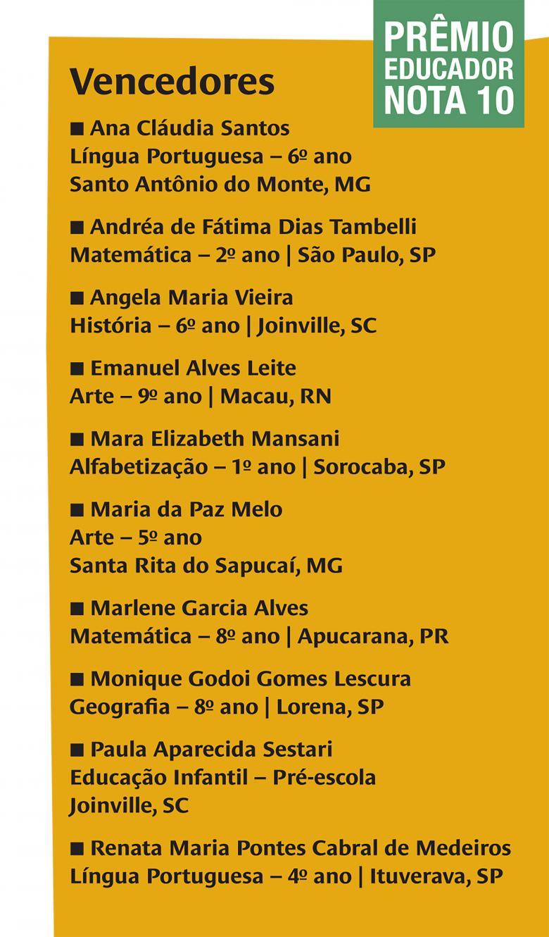 Vencedores do Prêmio Educador Nota 10
