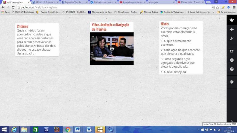 Padlet sobre avaliação de projetos