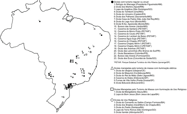 Mapa com cavernas brasileiras